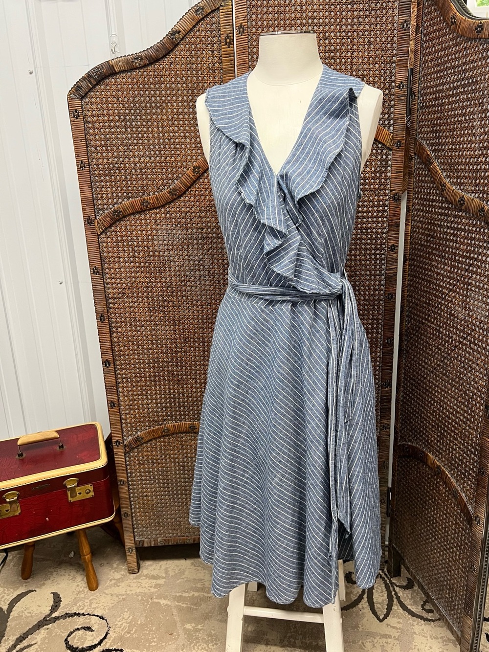 Lauren Ralph Lauren dress size 8 sleeveless cotton blue white